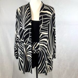 Perceptions 2 piece black gray & white top & coverup cardigan set size 22W